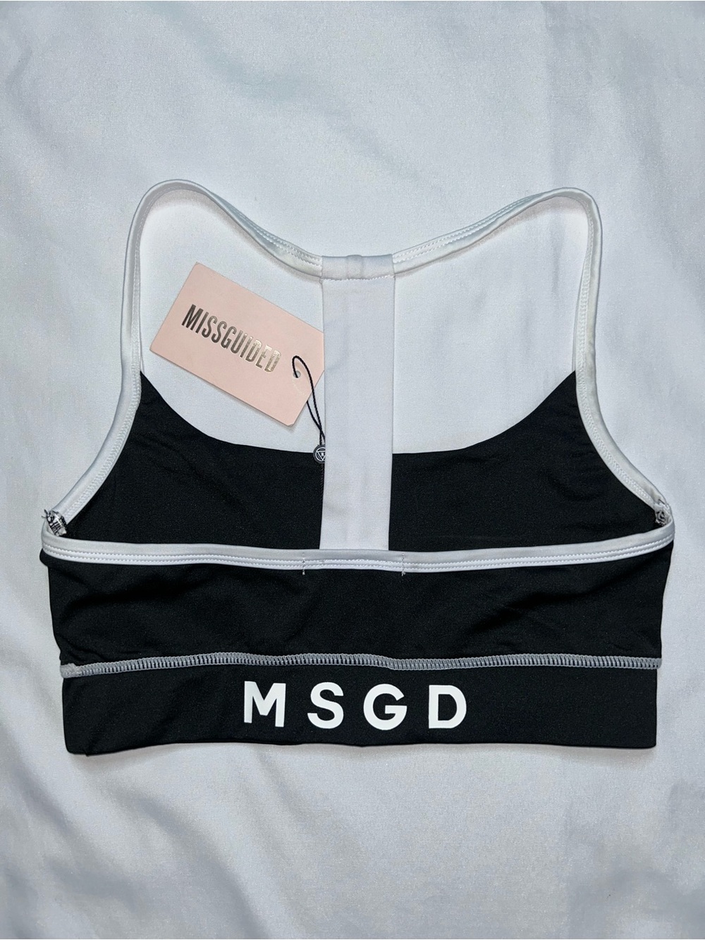 Missguided MSGD Strappy Crop Top Sports Bra Black White NWT Size 6